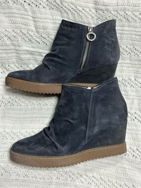 Sofft Siri Navy Suede Wedge Ankle Booties